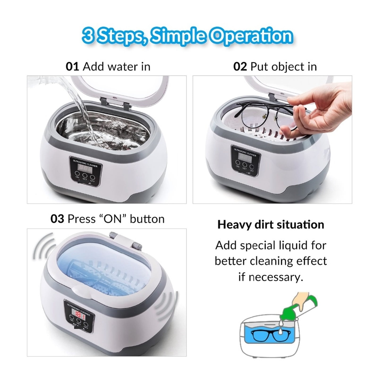 600ML Ultrasonic Cleaner Bath Timer For Jewelry Parts Glasses Manicure Stones Cutters Dental Razor Brush ,Strong Cleaning