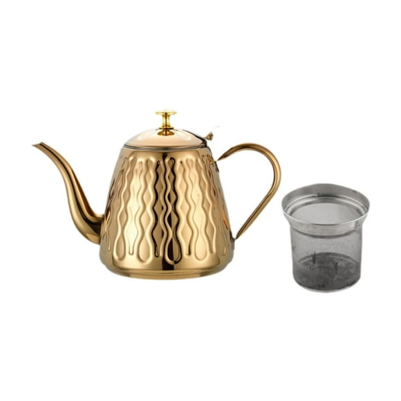 Tetera de acero inoxidable de 1,5 l de grado alimenticio con colador Tetera moderna para estufa Dorado