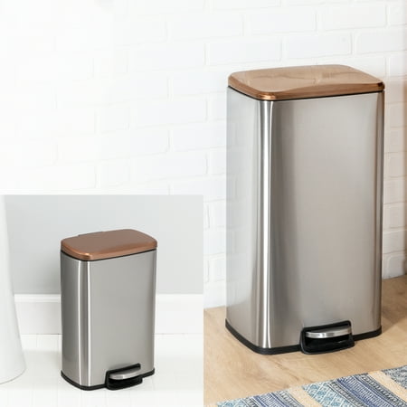 Honey-Can-Do - Set of Stainless Steel Step Trash Cans with Lid - Silver