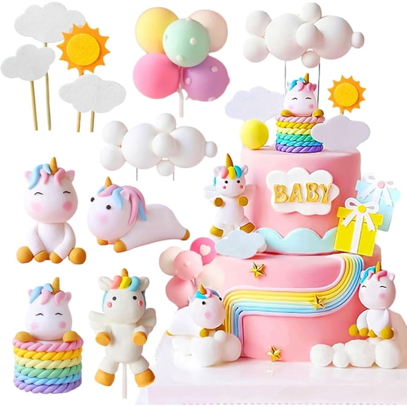 Rainbow Theme Birthday Cake Decoration Kit - Various Accessory Sets with Rainbow Cloud Balloon Decor