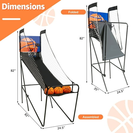 Costway - Foldable Single Shot Basketball Arcade Game W/Electronic Scorer 3 Basketballs - Black