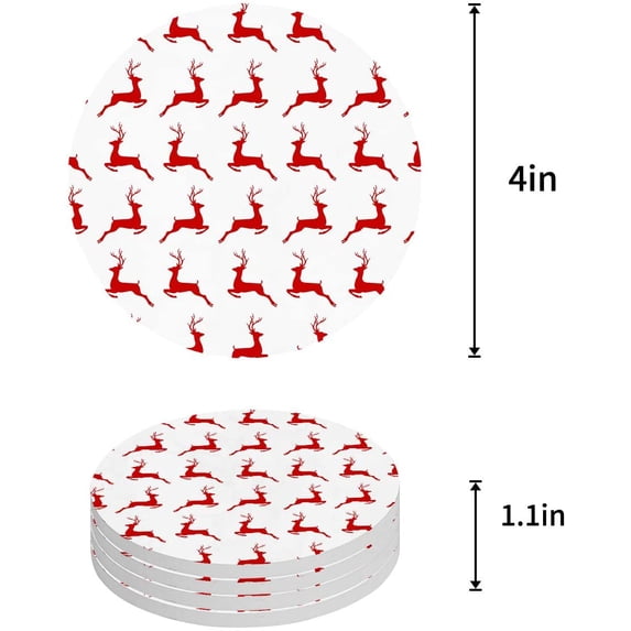 FMSHPON Merry Christmas Elk Set of 8 Round Coaster for Drinks, Absorbent Ceramic Stone Coasters Cup Mat with Cork Base for Home Kitchen Room Coffee Table Bar Decor