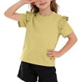 thumbnail image 1 of Zpanxa T-Shirts pour Filles Couleur Unie Bordure Festonnée Manches Courtes Col Rond Coton Haut Décontracté 2 Ans, 1 of 7