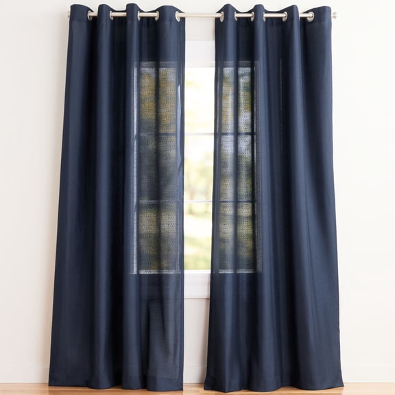 Exclusive Home Curtains Loha Linen Grommet Top Curtain Panel Pair, 54x96, Peacoat Blue