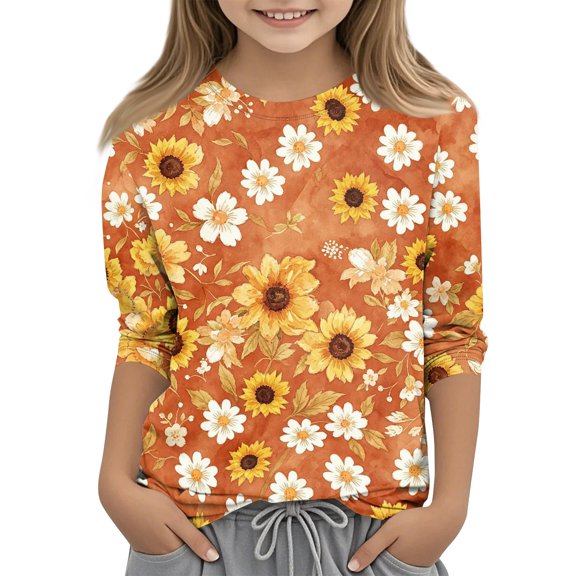 Cute Summer Tops for Girls Size 6-7 Soft Casual 3/4 Sleeve Crew Neck Girls Tops Funny Daisy Printed Tees Girls Fashion Tee Tops Multicolor 11-12 Years