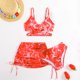 thumbnail image 4 of Conjunto de Pantalones Cortos para Bebés Niños Estilo de Falda de Impresión de Verano Batik Traje de Baño de Tres Piezas Niñas Empalme Desgaste de Playa con Sombrero Niño Pequeño, 4 of 6