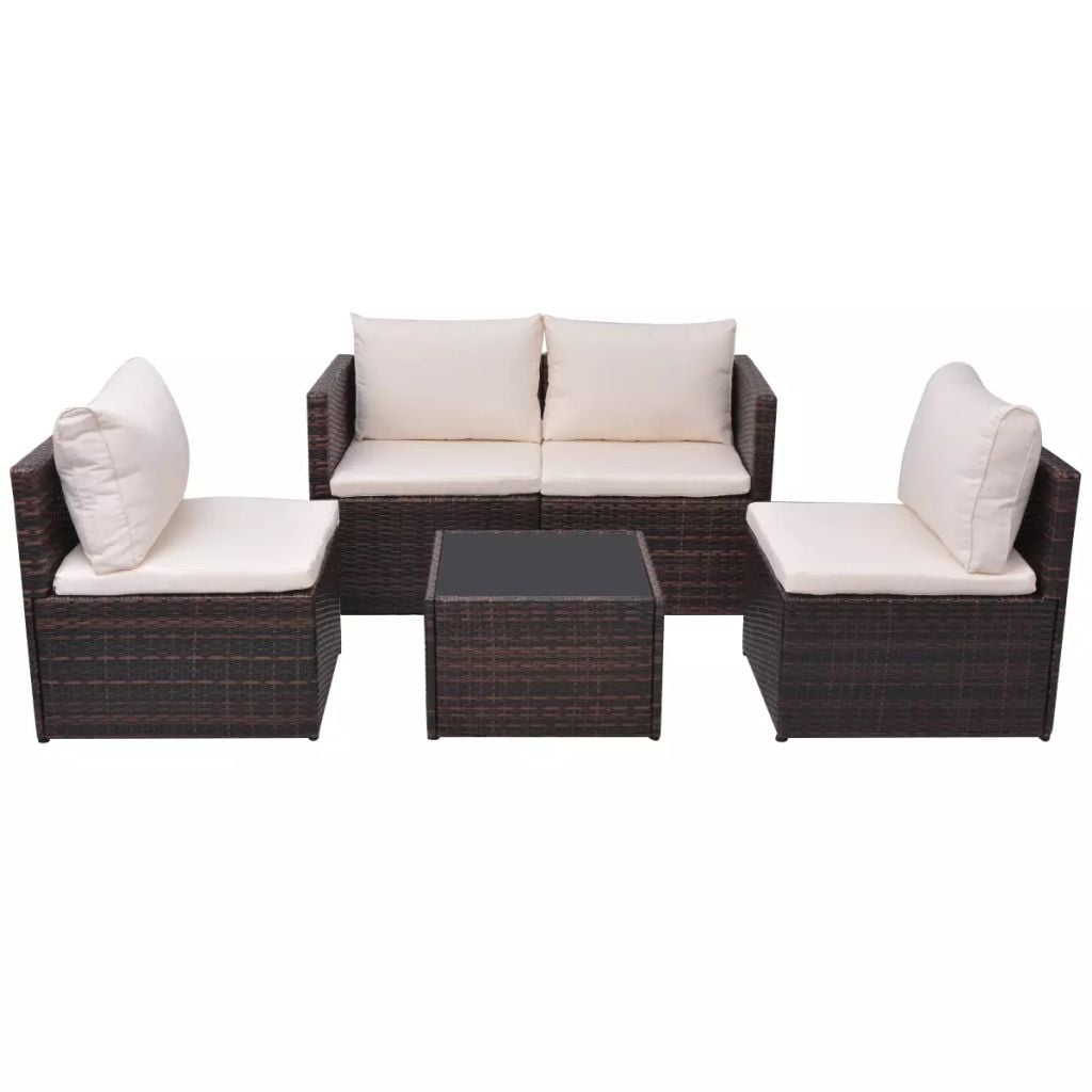 Kepooman 5 Pcs Outdoor Patio Rattan Lounge Sofa Set with Cushions & Pillows, Brown Kepooman 5 Pcs Outdoor Patio Rattan Lounge Sofa Set with Cushions & Pillows, Brown