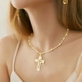 thumbnail image 5 of Specollect Vintage Plated Cross Pendant Necklace with Azorite Gemstone Enamel Drip Design Unisex Couple Chain Jewelry Gift for Men Women, 5 of 8