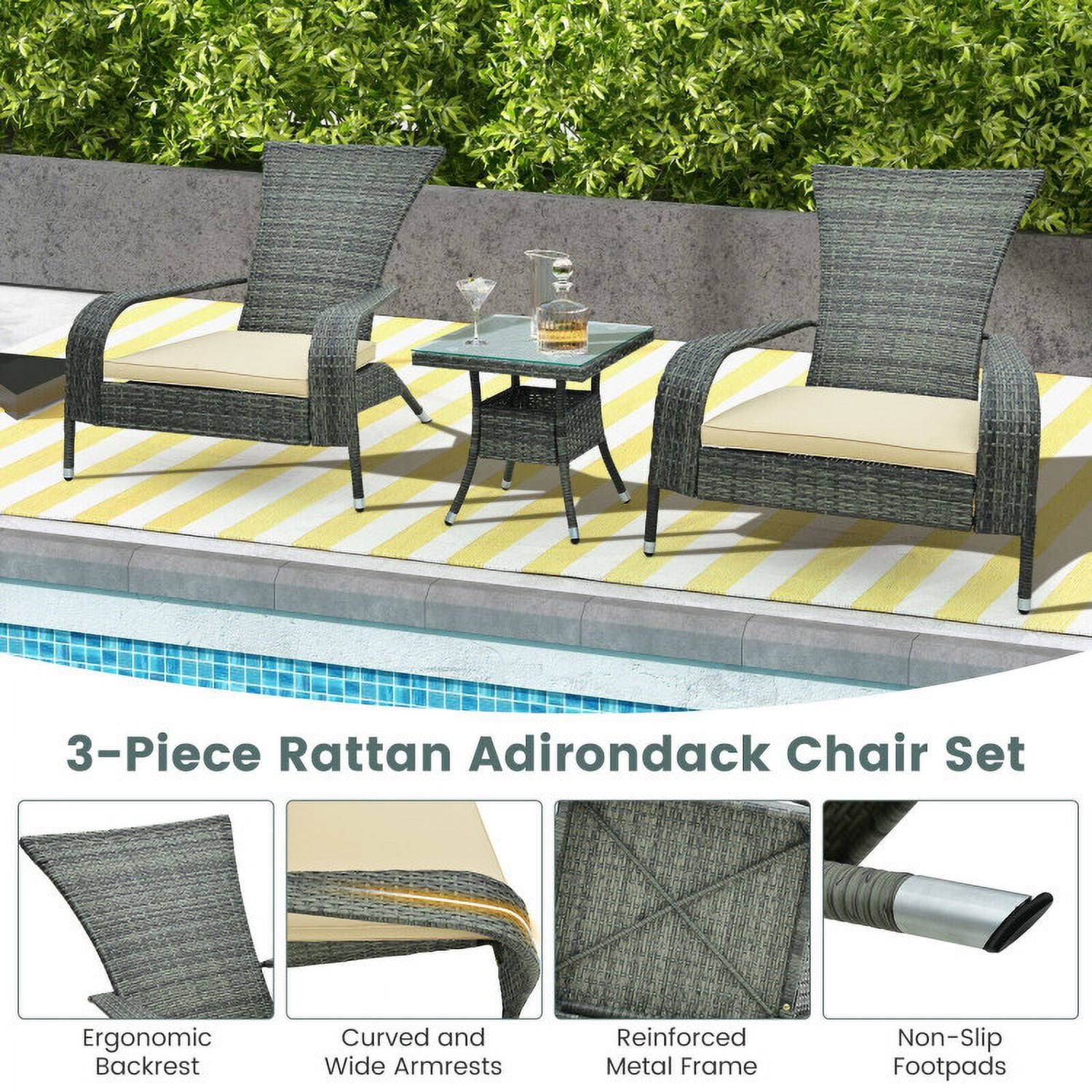 Aimee Lii 3-Piece Wicker Conversation Set with Comfy Seat Cushions, Outdoor Patio Furniture, Gray Aimee Lii 3-Piece Wicker Conversation Set with Comfy Seat Cushions, Outdoor Patio Furniture, Gray