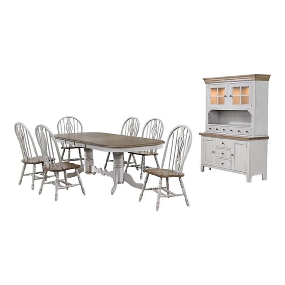 Sunset Trading Country Grove 8-Piece 96" Oval Extendable Wood Dining Set in Gray
