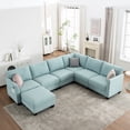 thumbnail image 2 of LHYY Modular combination sofa,large combination sofa,U-shaped sofa with storage ottoman and USB ports,modern oversized corner sofa,suitable for living room,6-seater beige sofa,122.8 inches (Blue), 2 of 10