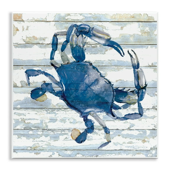 Stupell Industries Blue Crab on Distressed Animals Painting Unframed Art Print Wall Art, 12 x 12
