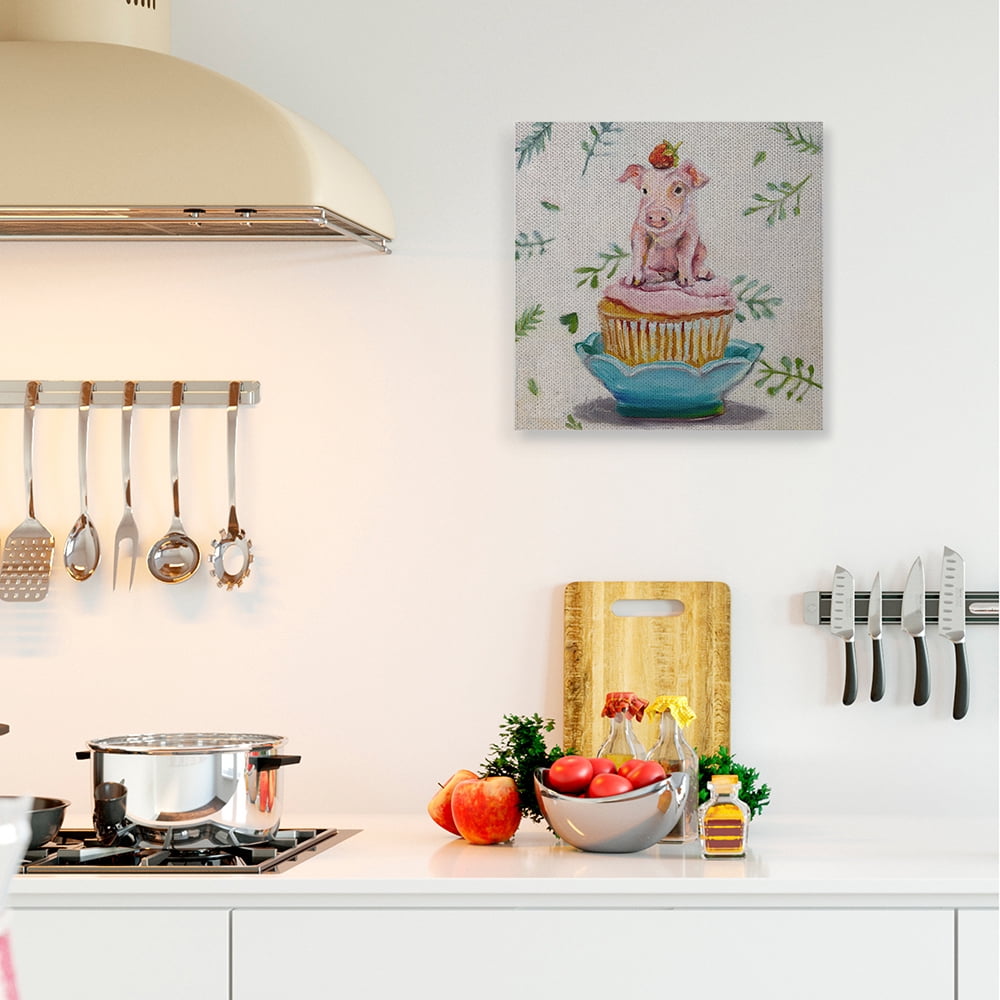 Stupell Industries Charming Teacup Pig on Strawberry Cupcake Dessert Canvas Wall Art by Karen Weber Fine Art