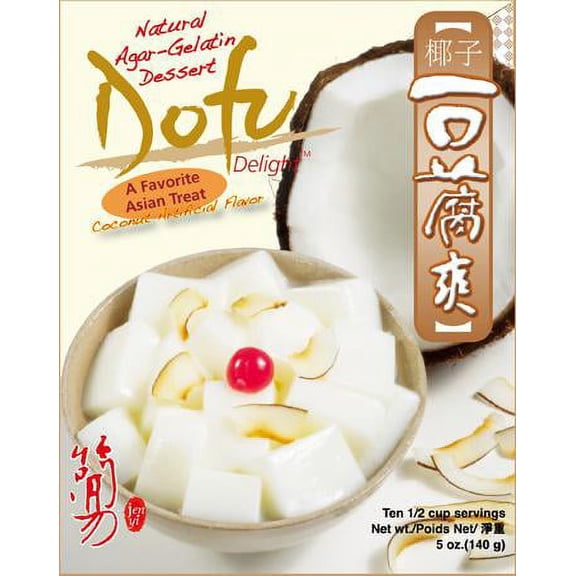 Jenyi Dofu Delight Instant Coconut Flavored Agar Tofu Mix Dessert | Chinese Pudding 5 Oz (140 g)