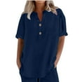 thumbnail image 5 of Olyvenn Linen Shirts for Women Trendy 2025 Plus Size Short Sleeve Button V Neck Summer Tops Casual Oversized Tshirt Blouses Navy XXXXXL, 5 of 5