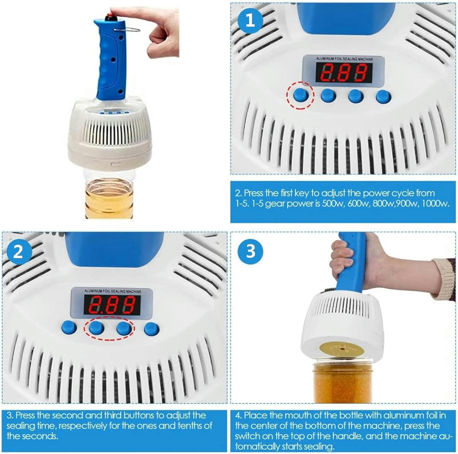 GXCZ Food Saver Vacuum Sealer Machine Handheld Induction Sealer, Portable Manual Bottle Induction Sealing Machine, Aluminum Foil Sealing Machine for 20-100mm Plastic Caps Glass Bottles