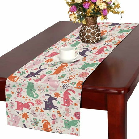 

MKHERT Cartoon Cat Table Runner Floral Butterfly Table Cloth Runner for Wedding Party Banquet Decoration 14x72 inch