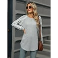 thumbnail image 5 of Women'S Stripe Tunic Tops Casual Long Sleeve Shirts Round Neck Pullover Light Gray L, 5 of 7