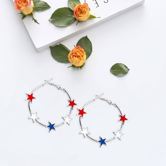 YYKihy July 4th American Independence Day Creative Five Pointed Star Red Blue And White Flag Earrings Fashionable Flag Jewelry For Women As Gifts