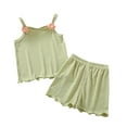 thumbnail image 3 of CFLVAEK Kids Outfits Girls 2 Piece Summer Ice Silk Outfit Sets Cute Strap Tank Tops and Elastic Waist Shorts Solid Color Wave Hem Clothes Size 4 Years, 3 of 4