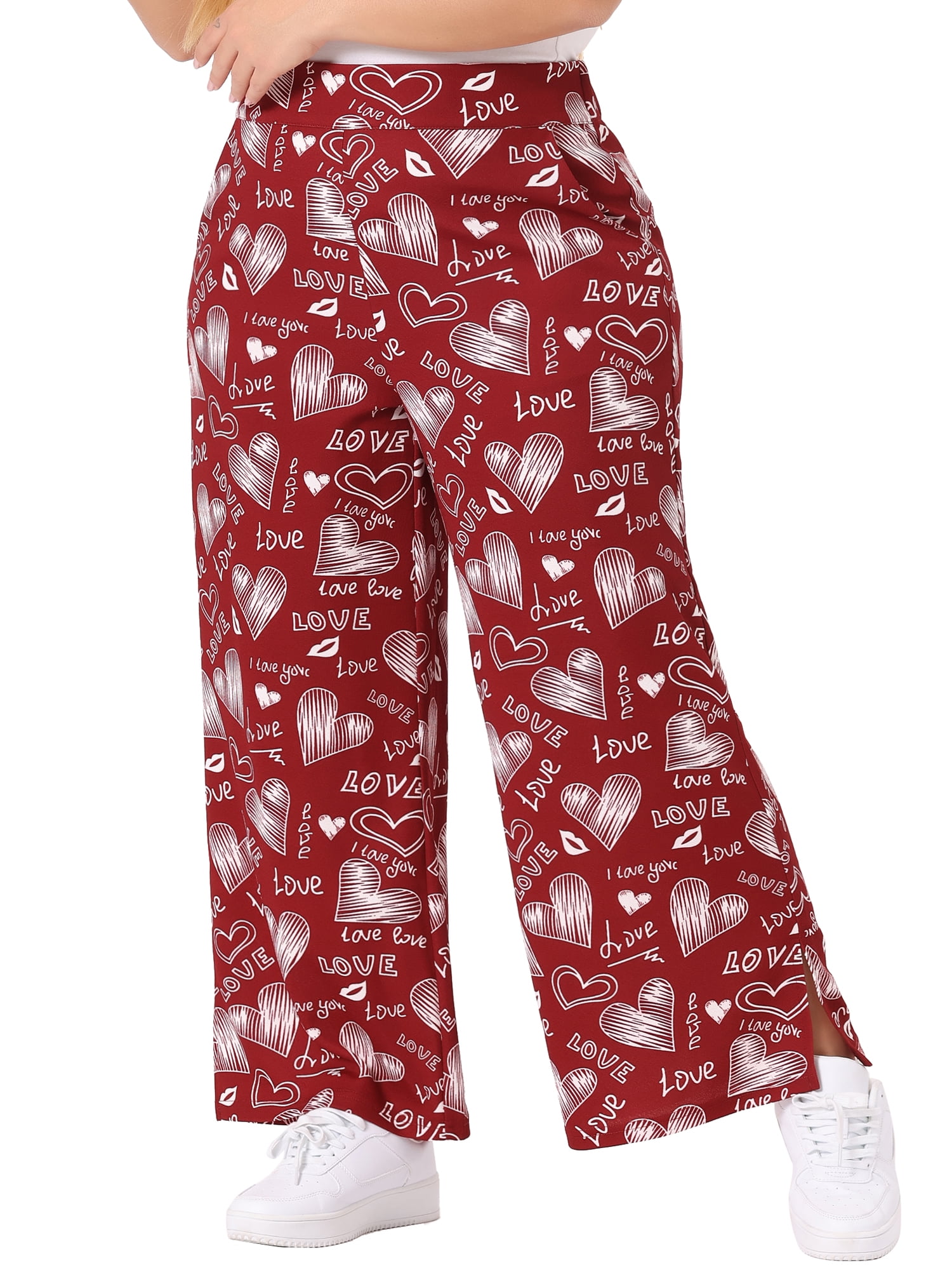 DARING DIVA Women's Plus Palazzo Pants High Waist Polka Dots Wide Leg 4X Red
