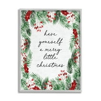 Stupell Industries Merry Little Christmas Script Holiday Painting Gray Framed Art Print Wall Art, 11 x 14