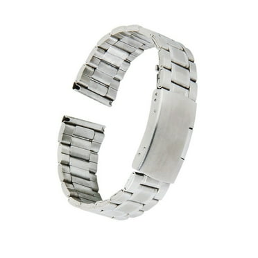Stainless Steel Watch Band Strap with Solid Links and Foldover Clasp Silver 20mm