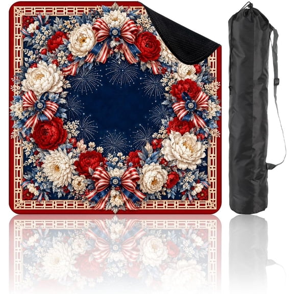 Blue Floral Mahjong Mat 31.5 x 31.5in, Non-Slip Noise-Reducing for Poker, Cards & Board Games