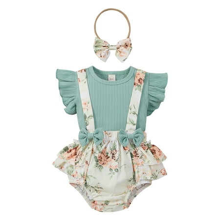 

Izhansean 3PCS Newborn Baby Girl Summer Clothes Floral Romper Jumpsuit Shorts Outfits Set Green 3-6 Months