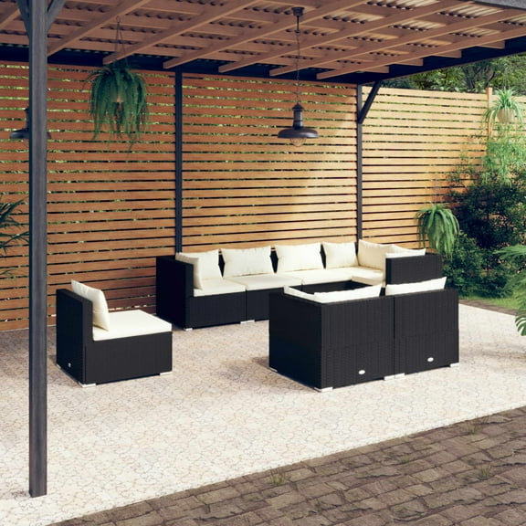 vidaXL 8 Piece Patio Lounge Set with Cushions Poly Rattan Black