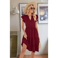 thumbnail image 2 of Womens Summer Dress Ruffle Sleeve V Neck Midi Dresses Wine Red M, 2 of 4