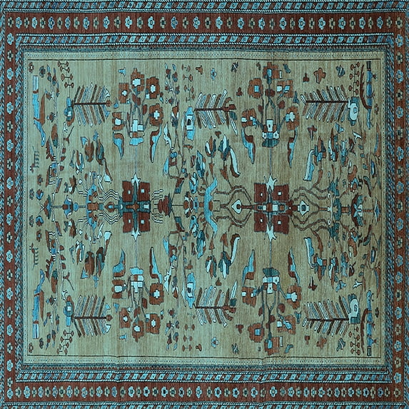 Ahgly Company Indoor Square Oriental Light Blue Industrial Area Rugs, 3' Square