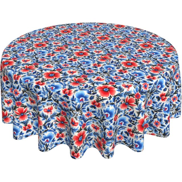 Round Tablecloth 60 Inch, Flower Ornament Round Table Cloth Water Resistant Tablecloths Farmhouse Table Cover for Restaurant, Picnic, Indoor and Outdoor Dining