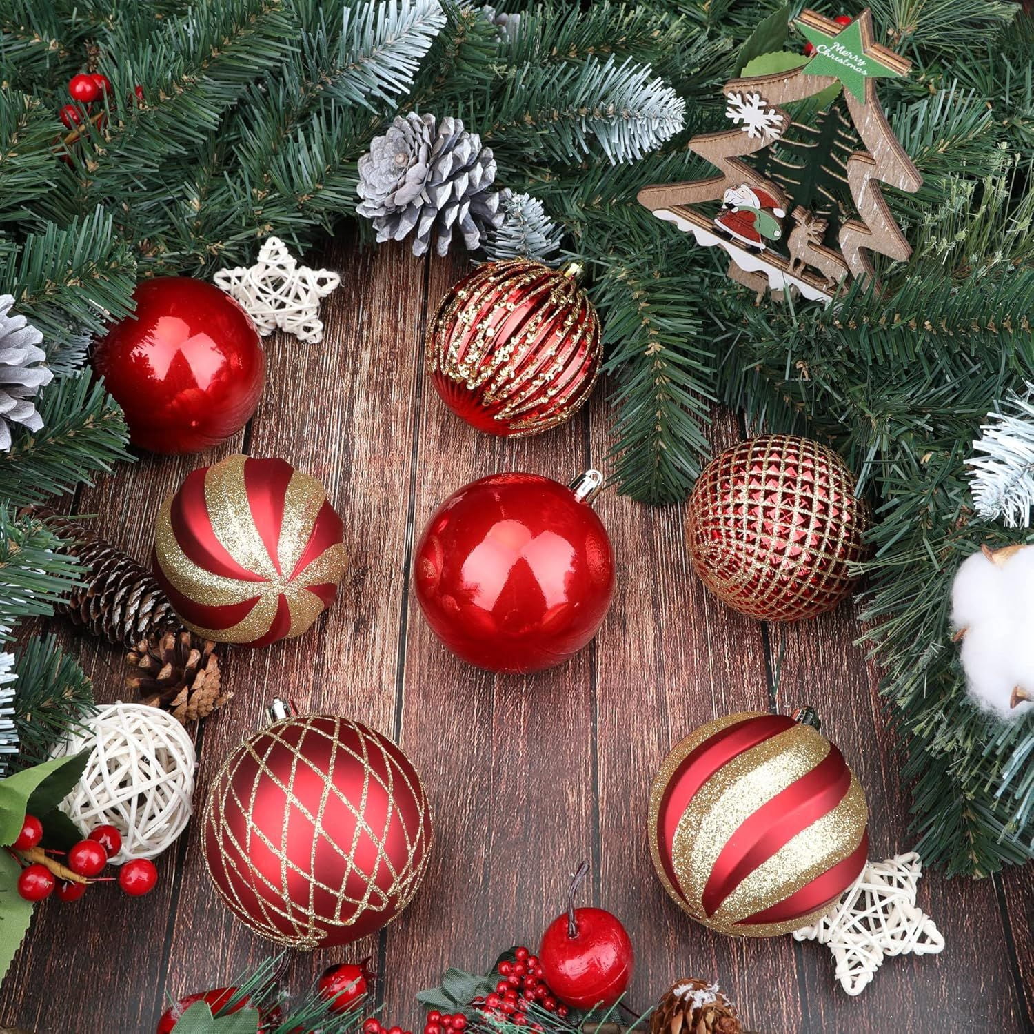 80mm Christmas Balls Ornaments,12PCS Colored Shatterproof Plastic Decorative Hanging Tree Decorations Baubles Set for Xmas Tree Decor Holiday Party Wedding Decoration with Lanyard