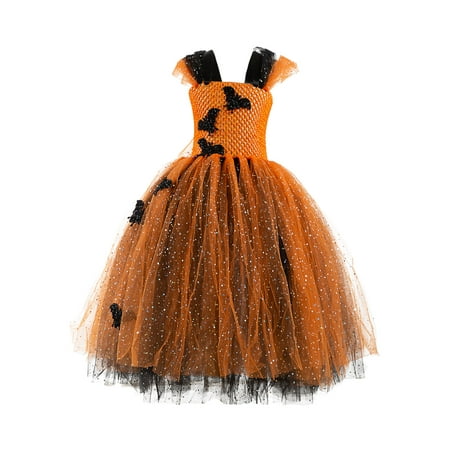 

Honeeladyy Clearance under 10$ Kids Girls Halloween Fashion Cute Stitching Color Sequins Mesh Hollow Out Princess Dress