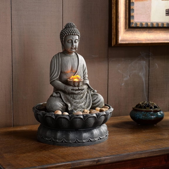 Fuente de Buda de mesa GOSSI de 28,4 cm de altura con luz reflectante