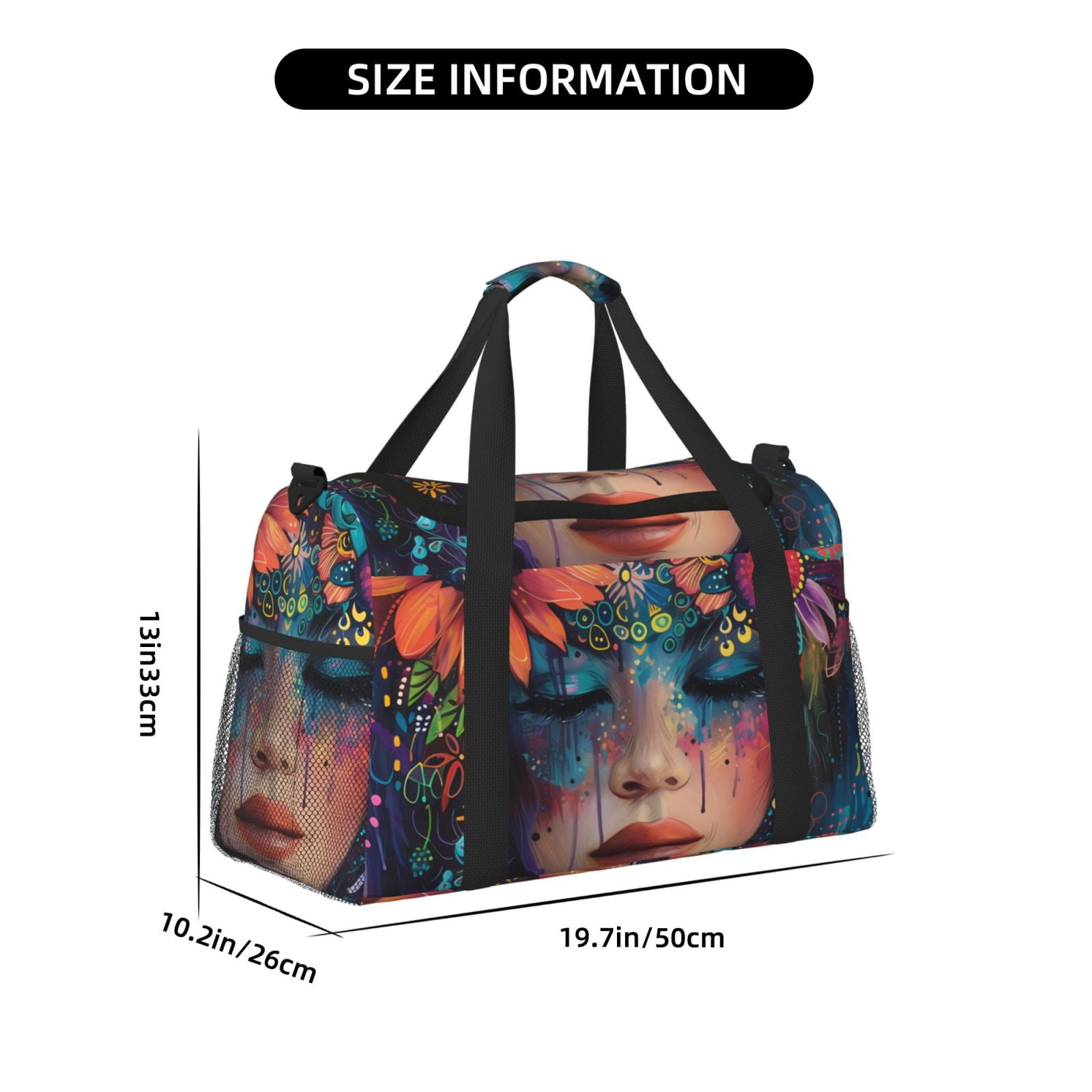 Fuzoiu Bohemian Colorful Flower Woman Print Travel Duffle Bag,Carry On Tote Bags,Duffel Bag,Sport Gym Bag, Hospital Bag for Labor and Delivery, Overnight Bag,Luggage Bag