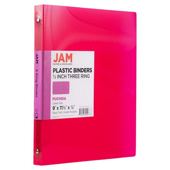 JAM Paper Plastic Binder, 11.5 x 10.25 x 1/2 in, Hot Pink, 1 Pack