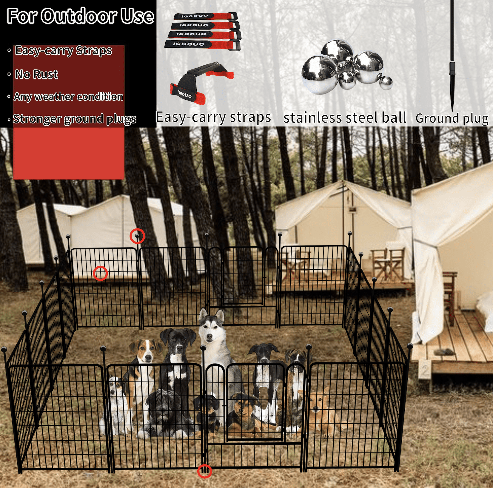 IGOOUO 3ft High Lightweight Portable Metal Outdoor Dog Pen Play Pen for Medium & Large Dogs with 4 Add-on Panels