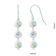 thumbnail image 2 of Gem Stone King 925 Sterling Silver White Simulated Opal and White Topaz 3 Stone French Wire Dangle Earrings for Women (3.20 Cttw, Gemstone October Birthstone, Round Cabochon 5MM), 2 of 2