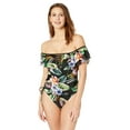 thumbnail image 1 of YDX Women's Swimwear Flounce Off Shoulder One Piece Ruffles Bathing Suit, Midnight Luau, X-Small, 1 of 2