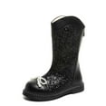 thumbnail image 4 of Huowey Toddler Children Shoes Sparkly Leather Waterproof Boots Winter Anti- Fashionable Lace Up Side Zipper Princess Ankle Booties Flat Footwear,Black,5.5-6T, 4 of 9