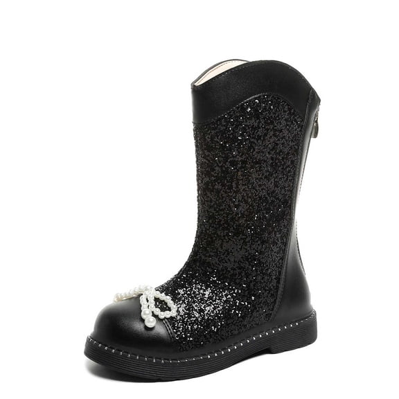 REDARER Sparkly Winter Booties - Fashionable Bow Ankle Boots with Back Zipper, Comfortable -Resistant Sole for Dressy & Casual Wear,Size:5.5-6 Years