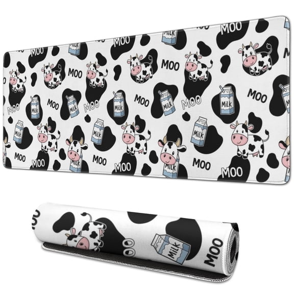 Long Mouse Pads for Desk,White Cow Black Spot Milk Pattern Desk Mats on Top Of Desks, Desk Mouse Pad Extra Large with 3mm Non-Slip Base and Stitched Edge for Gaming,Office,Work,Home 31.5"x11.8"