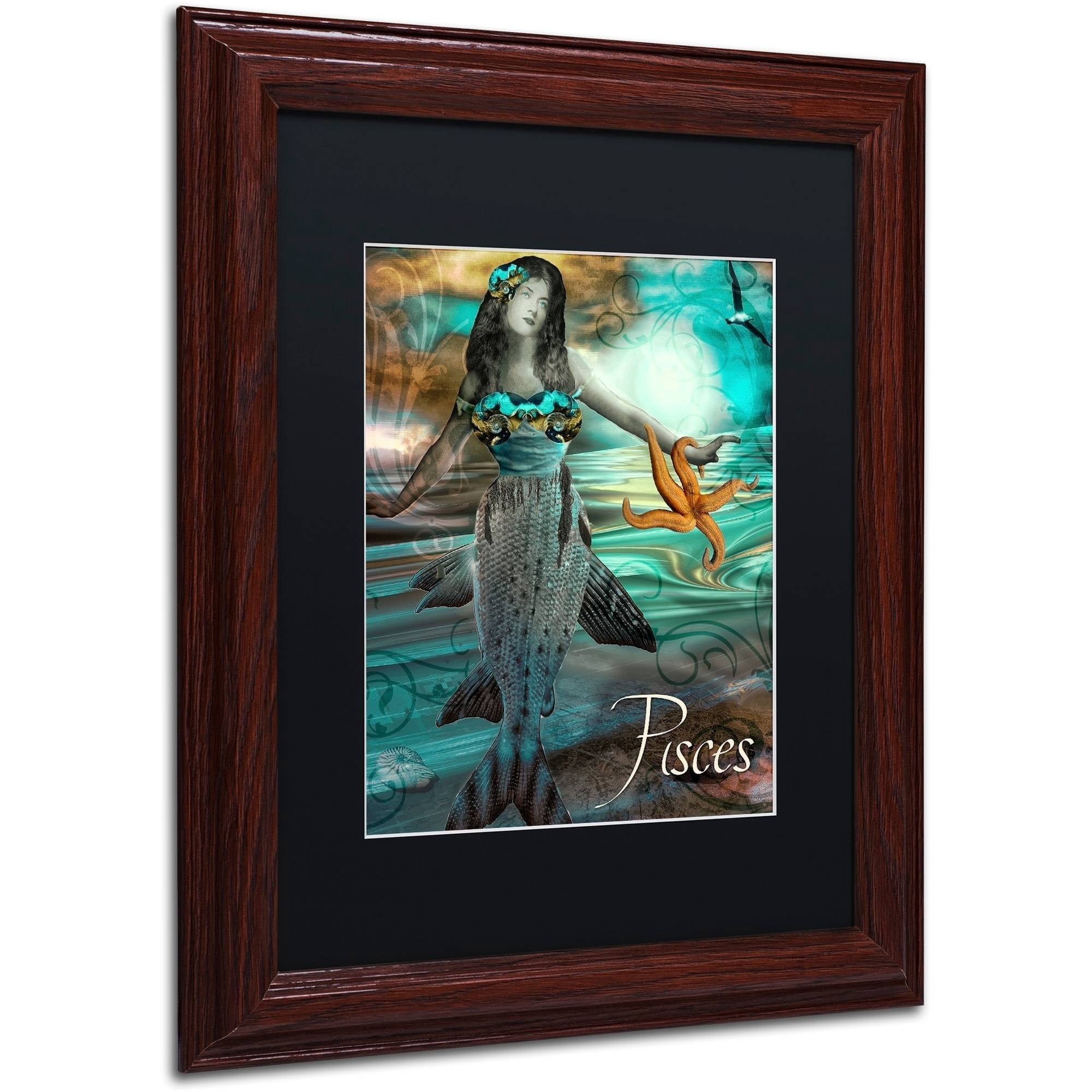 Trademark Fine Art "Art Nouveau Zodiac Pisces" Canvas Art by Color Bakery Black Matte, Wood Frame
