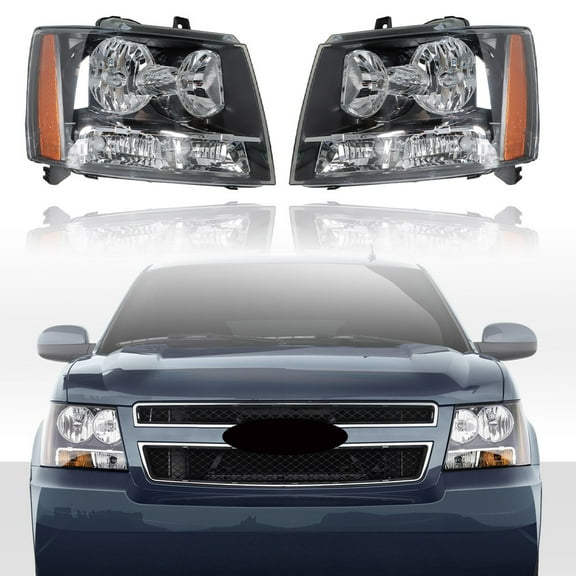 munirater Halogen Headlight Assembly Headlights with Clear Lens Amber Corner Left & Right Side Replacement for 2007-2014 Tahoe Suburban Avalanche