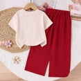 thumbnail image 5 of JUMEYU Kids 2 Piece Short Sleeve and Pants Girls Ribbed Knit 2 Piece Outfit Set, Short Sleeve Top with Wide Leg Pants, Summer Casual Clothing Size 6-7 (Red,6-7 Years), 5 of 9