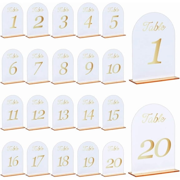 20Pcs Table Number Place Card Number 1-20 Acrylic Sign Printed Table Numbers 7.1x5x2 Inch Wedding Tables Numbers Place Cards Acrylic Signs and Holder