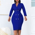 thumbnail image 2 of AURA Plus Size Double Breasted Blazer Collar Maxi Dress Elegant Long Sleeve Office Bodycon Dress with Belt, 2 of 10
