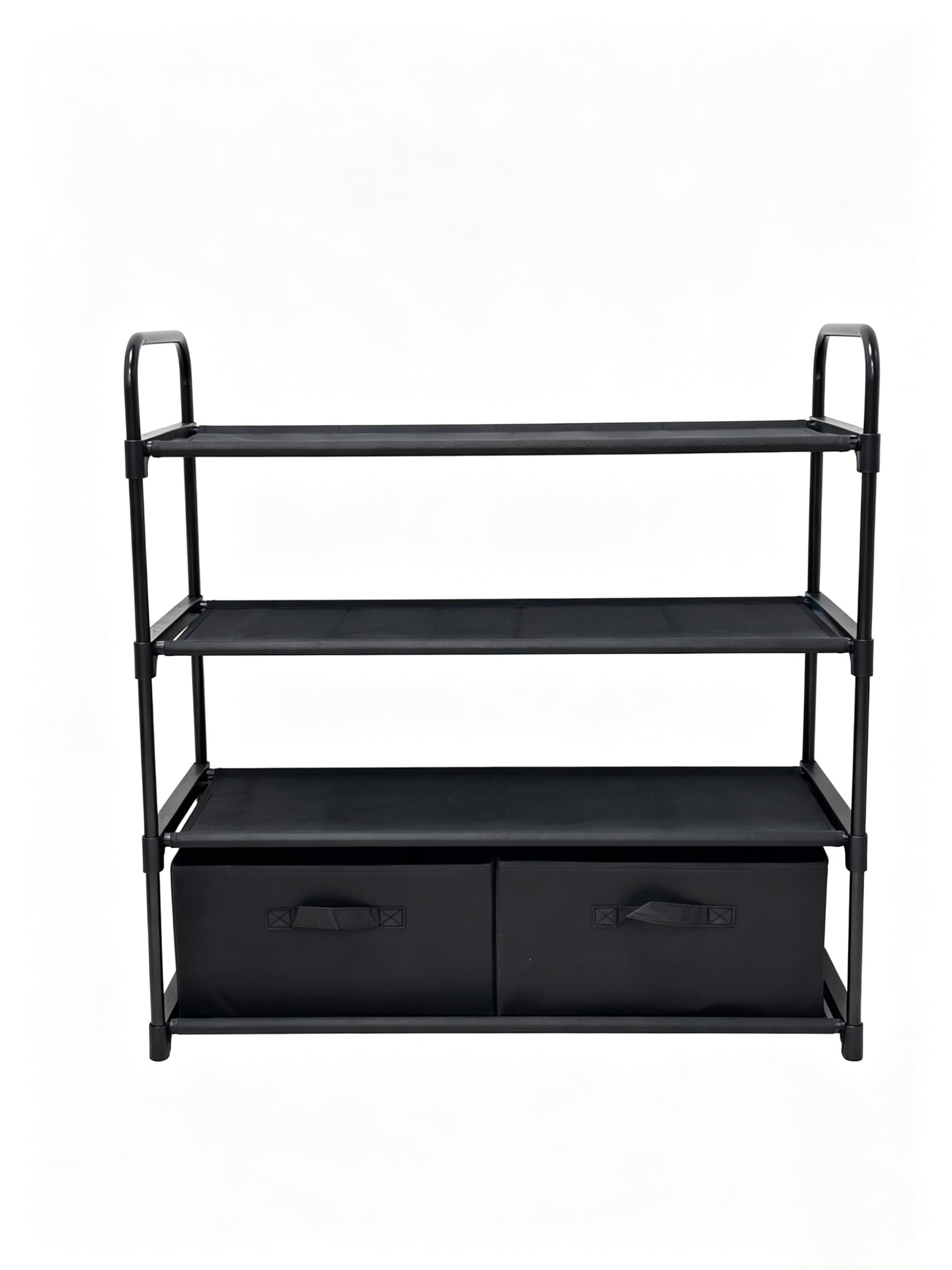 Mainstays 4 Shelf Closet Storage Organizer for Clothes with 2 Fabric Bins, Black, Metal Frame